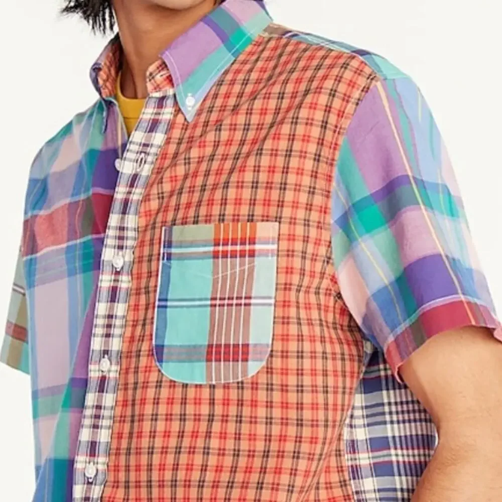J. Crew mixed plaid Relaxed short sleeve Indian madras shirt